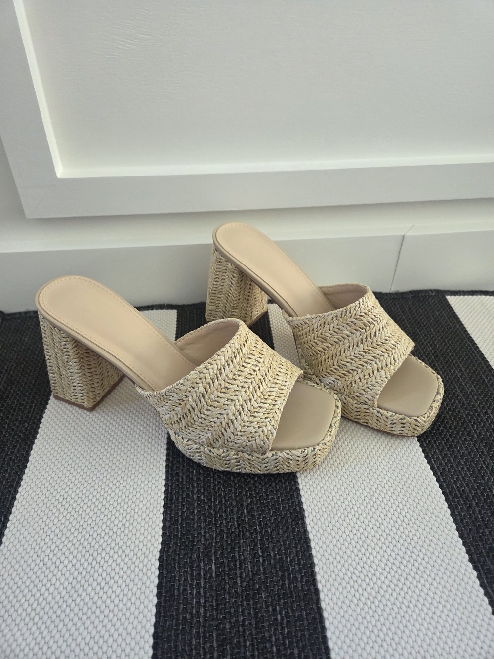 Woven Platform Mule Sandals in Natural